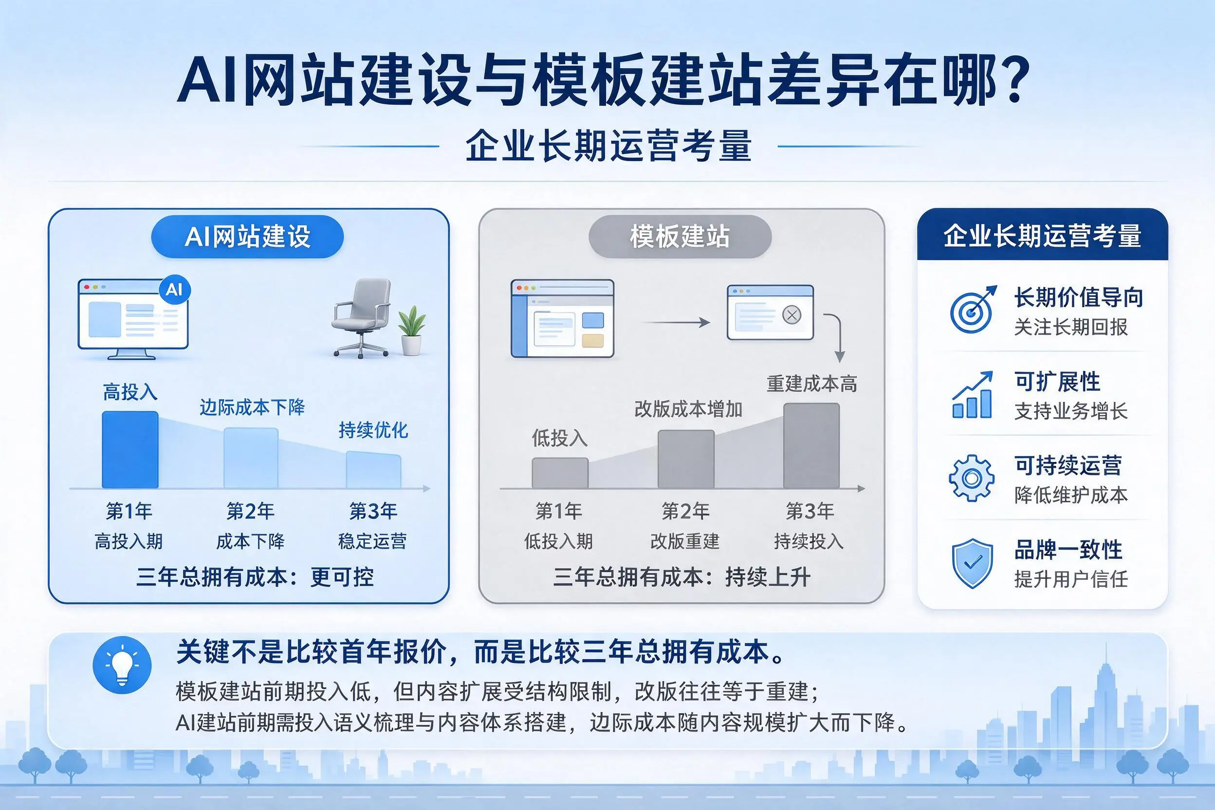 AI网站建设与模板建站差异在哪？榆林企业长期运营考量